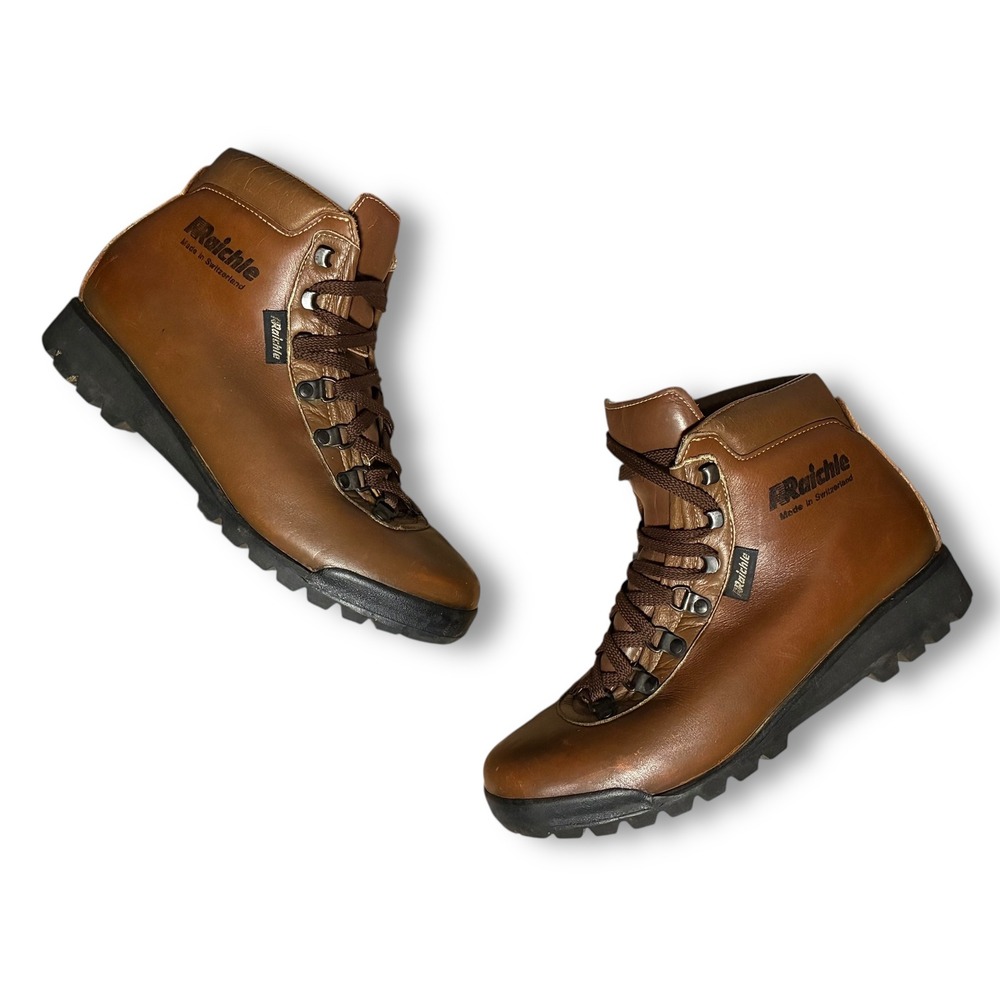 Vintage Raichle Brown Leather‎ Hiking Boots Made in Switzerland Women's Size 8